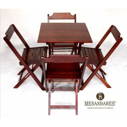 Conjunto De Mesa Bar 70x70 Com 4 Cadeiras Dobráveis Em Madeira Preto  - Cod: 762
